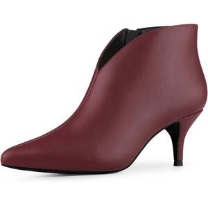 Allegra K Wine Red Ankle Booties